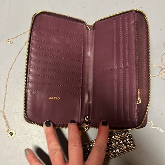 Purple and Gold Faux Leather Aldo Full Zip Wallet - Picture 3 of 3